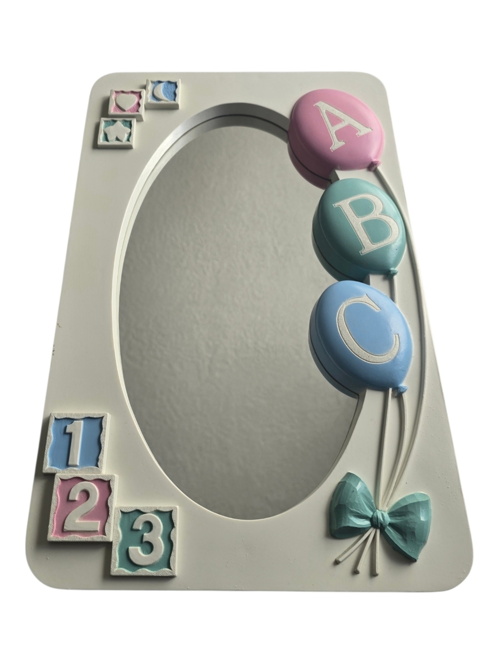 Vintage Homco Nursery‎ Oval Wall Mirror ABC Blocks Balloons Bow Pastel Colors